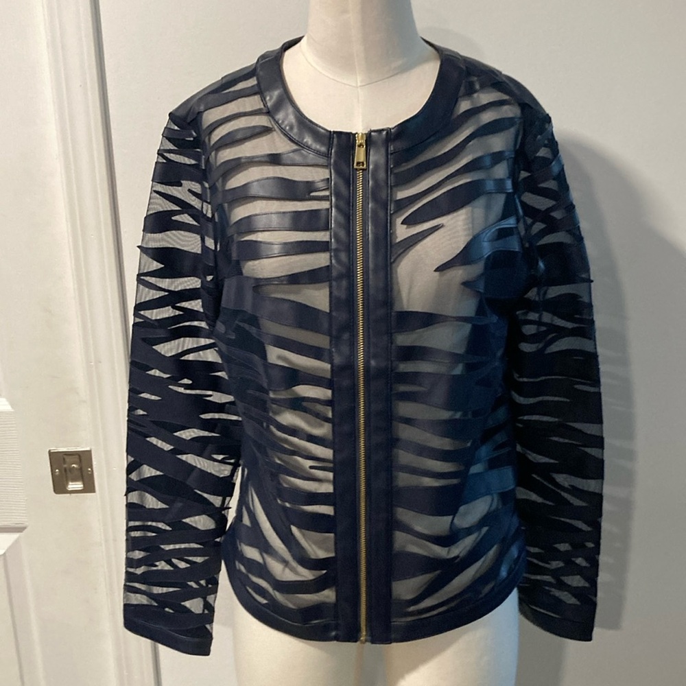 Coleen Lopez sheer front faux leather jacket S